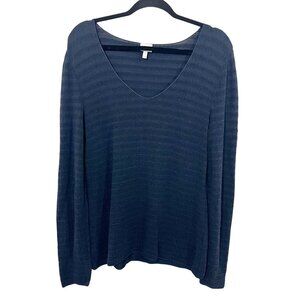 Armani Collezioni Navy Blue Jacquard Long Sleeve Scoop Neck Top - Size 8